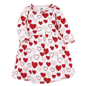 Heart Print Dress Pinks and Reds on White Background Hudson Baby NEW